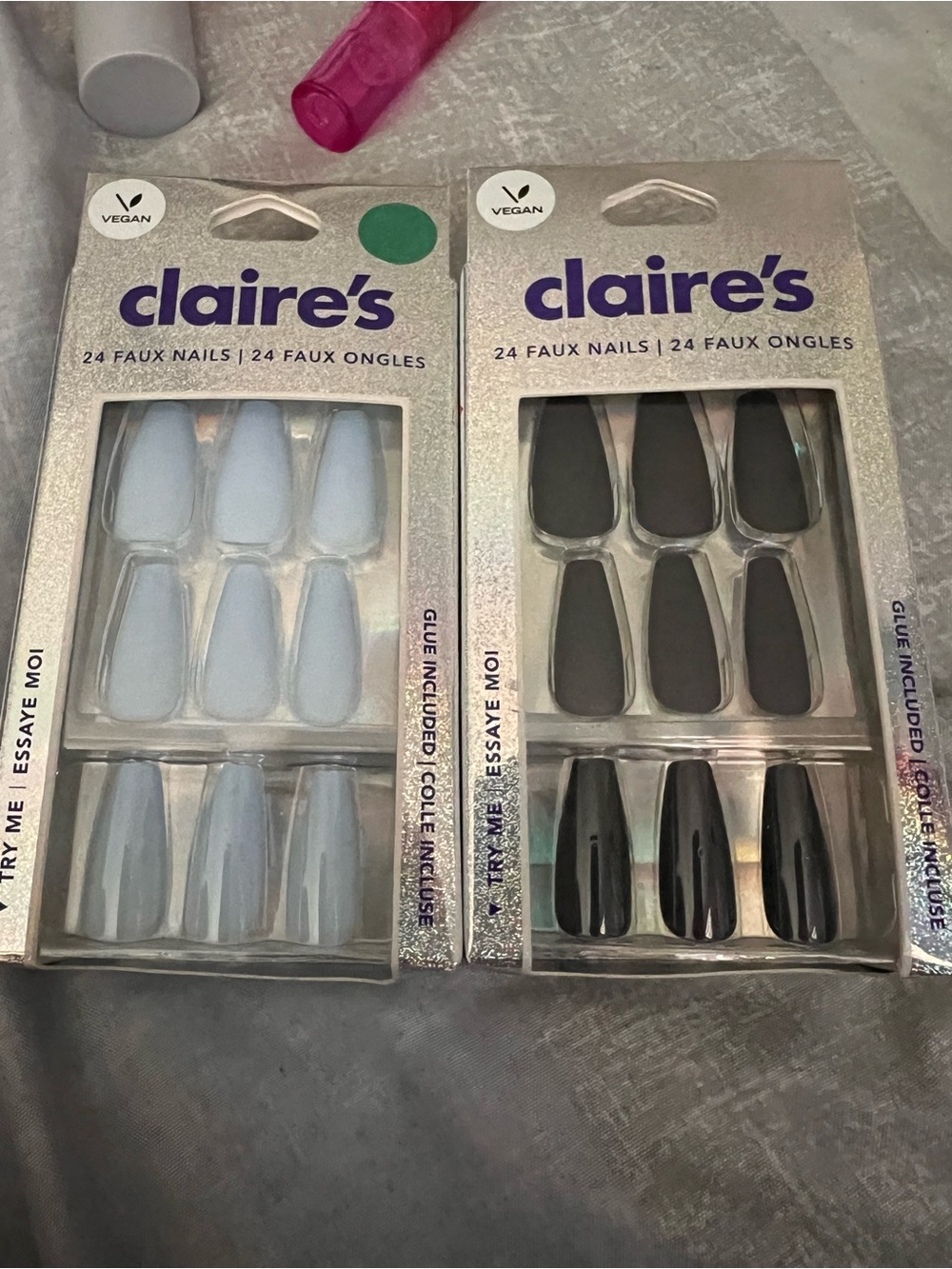 Claire's Light Blue and Black Vegan Faux Nail Duo Pack